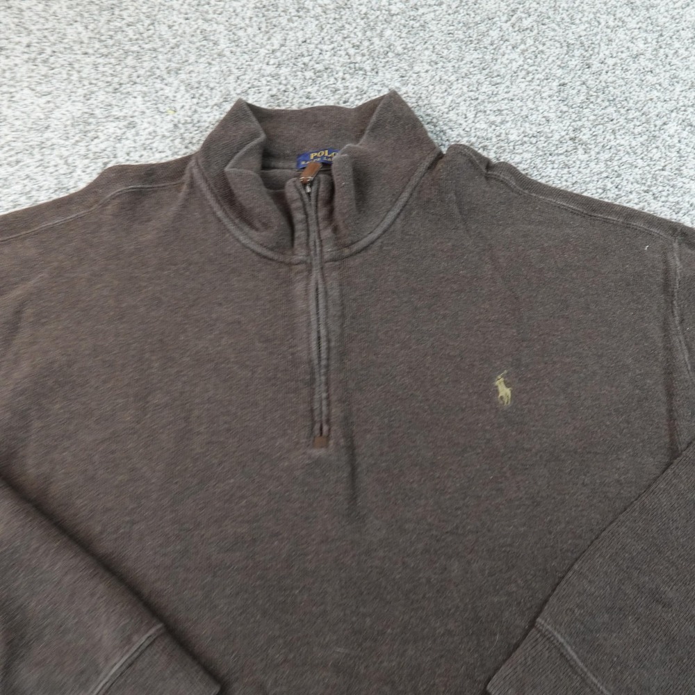Polo Ralph Lauren Sweater Mens 3XB Brown Pullover 1/4 Zip Mock Neck Knit Pony